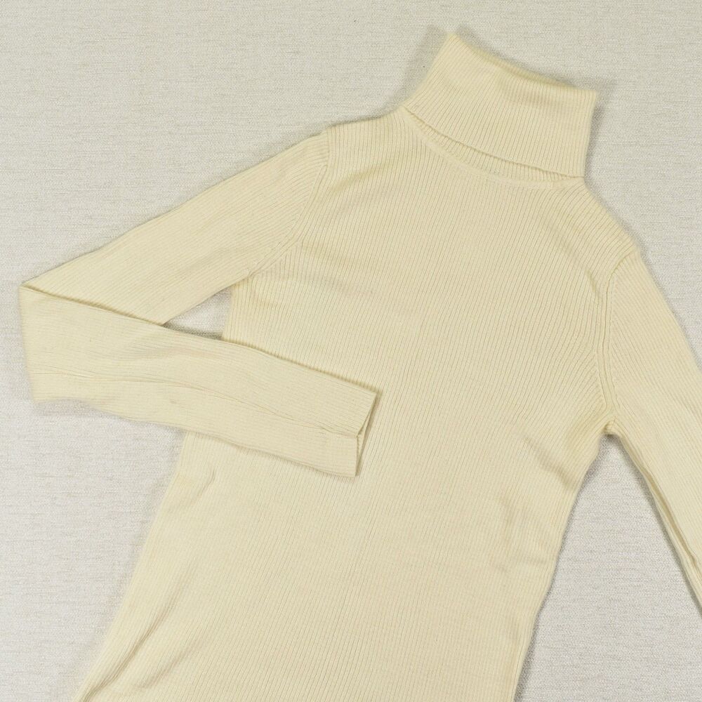 Uniqlo Wool Ribbed Turtleneck Sweater Womens Medium Ivory Cream Stretch Knit M